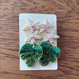 Beaded Floral and Leaf Earrings